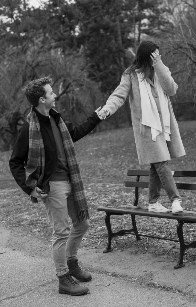 A couple wandering around Central Park together. Discover romantic engagement photos in New York City. 