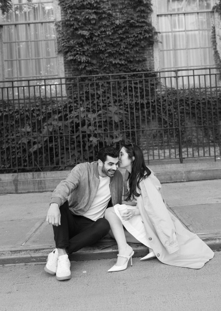 Modern and stylish couple poses on the streets of Greenwich Village in NYC. Discover documentary and fashionable New York City engagement photos. 