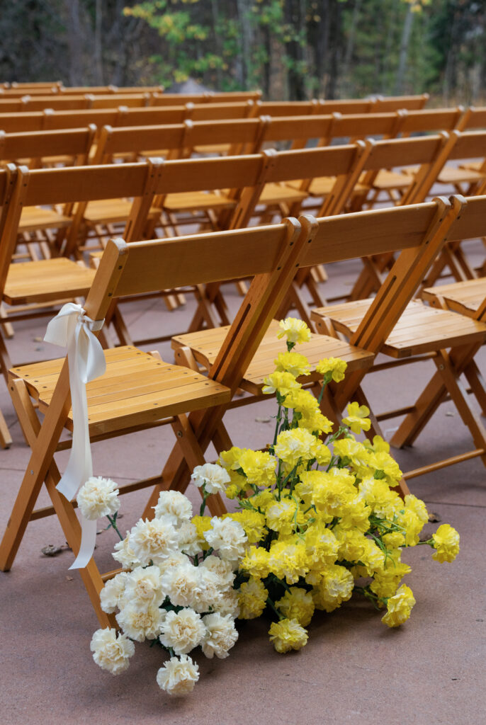 Modern fall wedding details in Vail. Discover yellow wedding inspiration and luxury wedding photography in Colorado and beyond.   