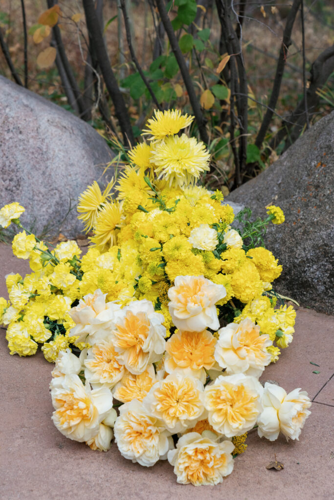 Modern fall wedding details in Vail. Discover yellow wedding inspiration and luxury wedding photography in Colorado and beyond.  